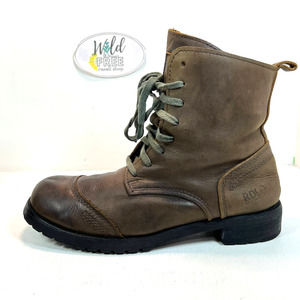 VINTAGE 90s Lee Cooper Combat Moto Lace-up Combat Boot-BROWN Leather -Women  8